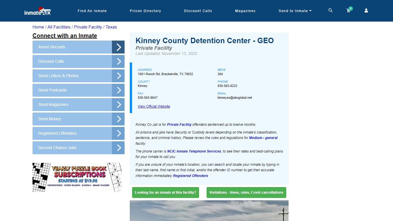 Kinney County Detention Center - GEO - Inmate Search - Bracketville, TX